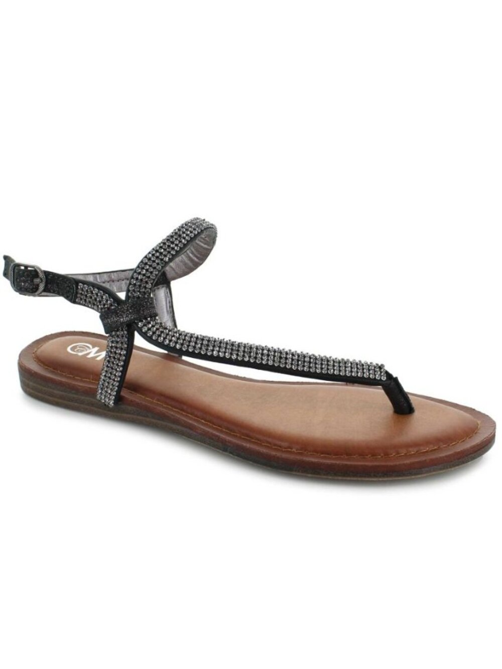 Chelsea Moreland CM Aria Silver Jeweled Studded Black Flat Thong Sandals Size 9M - Picture 2 of 7